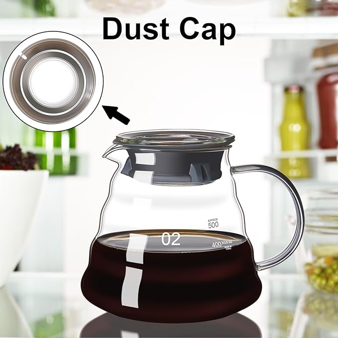 gegewawa Pour Over Coffee Maker Set 20 OZ, Borosilicate Glass Coffee Server with 50 pcs V60 Paper Filter, Pour Over Coffee Dripper Carafe for Home Cafe Restaurant Camping
