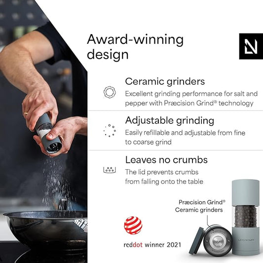 LARS NYSØM Salt and Pepper Mills Set with Adjustable Ceramic Grinder 2 Pieces I Manual Design (Stone Blue/Sky Blue)