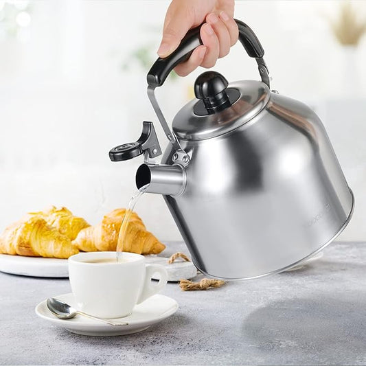 4.2 Quart/4L Large Whistling Tea Kettle, 304 Stainless Steel Brushed Satin, Fast Boil for Induction & Gas Stoves