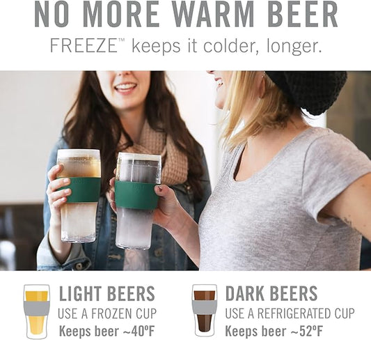 Host Freeze, Frozen Mugs, Freezable Pint Set, Beer Keep Your Drinks Cold, Double Walled Insulated Glasses, Tumbler for Iced Coffee, 16oz, Set of 2, Green