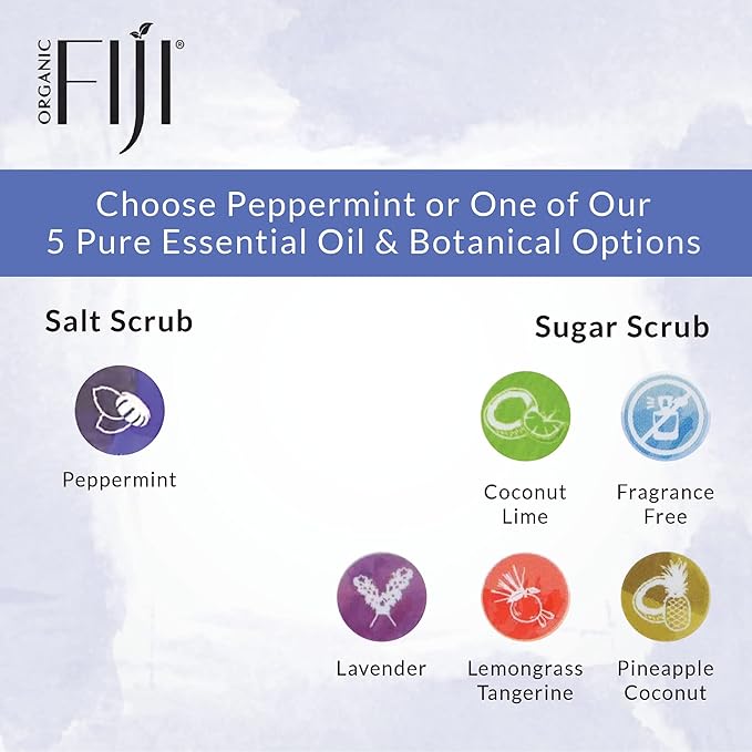 Organic Fiji Whole Body Scrub - Infused with Coconut Oil, Exfoliating Sea salt Scrub for Smooth and Soft Skin, Exfoliates & Restores Skin's Natural Biosphere, Peppermint 20 oz