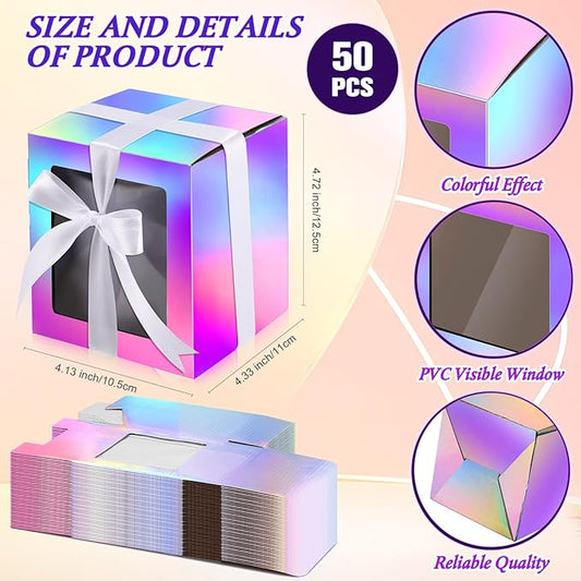 Ctosree 50 Pcs Mug Boxes for Gifts Sublimation Mug Box with Clear Window for Coffee Cup Packaging Shipping Exhibition for 11oz, 12oz, 15oz Blank Gift Christmas Wrapping Craft(Laser)