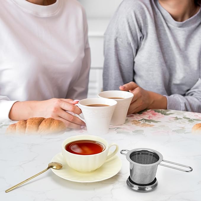 2pcs Tea Infuser, Stainless Steel Tea Strainer Fine Mesh Tea Diffuser with Double Long Handles Loose Leaf Tea Steeper for Mugs Cups Teapots (Silver)