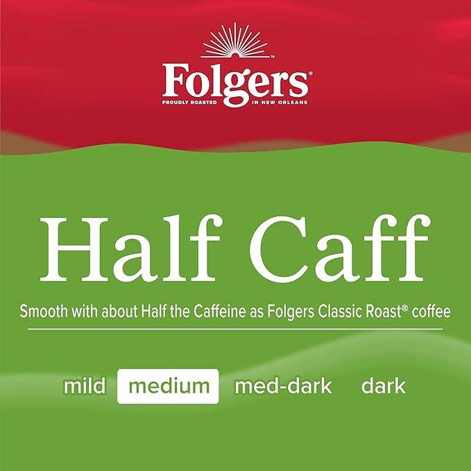 Folgers Half Caff Coffee, Medium Roast, Keurig K-Cup Pods, 10 Count