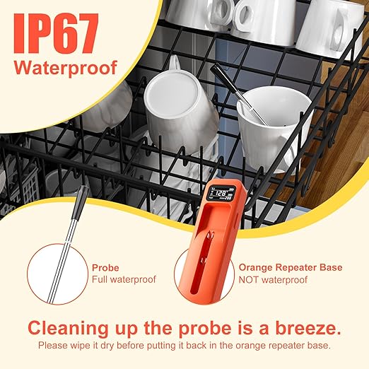 Smart Bluetooth Wireless Meat Thermometer with Ceramic Probe,±1°F Accuracy,IPX8,Real-Time Readings from App or Standalone Display Base for BBQ,Grill,Smoker,Steak,Turkey,Chicken,Pork,Lamb