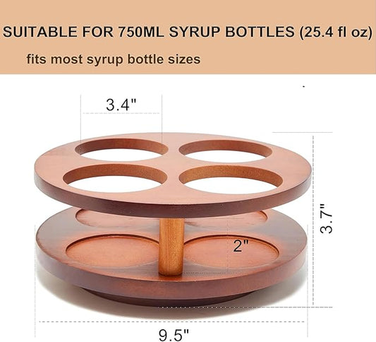 Wood Rotating Coffee Syrup Organizer, 7 Bottles Coffee Syrup Rack, Coffee Station Organizer with Large Base and Anti-Slip Pads