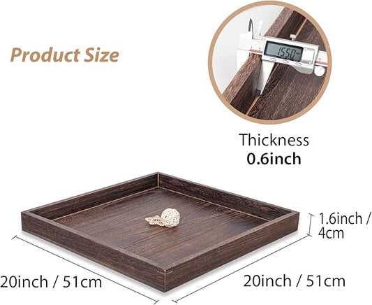 Ottoman Tray for Coffee Table Living Room Wood Serving Tray Large Wooden Square 20 Inches Rustic Brown