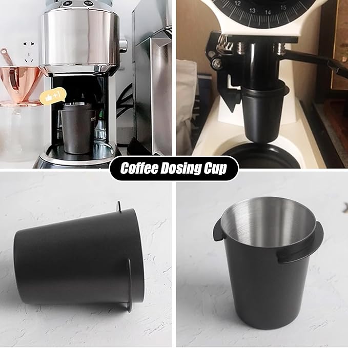 Kodrily Coffee Dosing Cup 51mm, Stainless Steel Espresso Dosing Cup, Black Coffee Powder Feeder Part Replacement for Espresso Coffee Machine with 51mm Portafilter, 1Pcs
