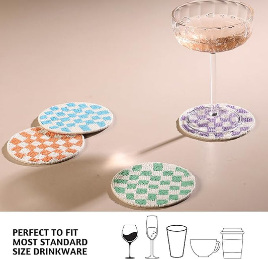 Folkulture Coaster for Drinks | (4") Pack of 4 Multicolor Boho Coasters | Cute Round Boho Coaster | Beaded Drink Coasters for Coffee Table | Round, Beaded, Hand Wash Only