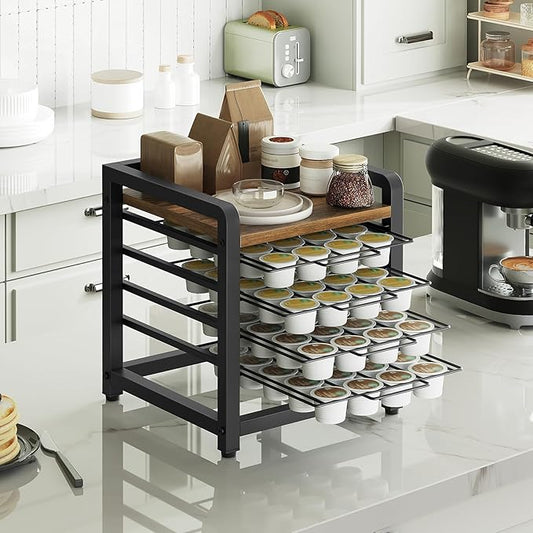 Coffee Pod Drawer Holder, 4 Tier Organizer for K Cup, 80 Pods Capacity, Spacious Storage Rack for K Cup, Space Saving, Easy Assembly, for Kitchen, Rustic Brown KH04BRY1