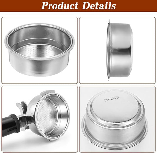 Stainless Steel Coffee Filter, 51mm Pressurized Espresso Filter Basket for Portafilter Machines Espresso Machine Parts Compatible with Coffee Machines with A 51mm Portafilter(2 Cups Capacity)