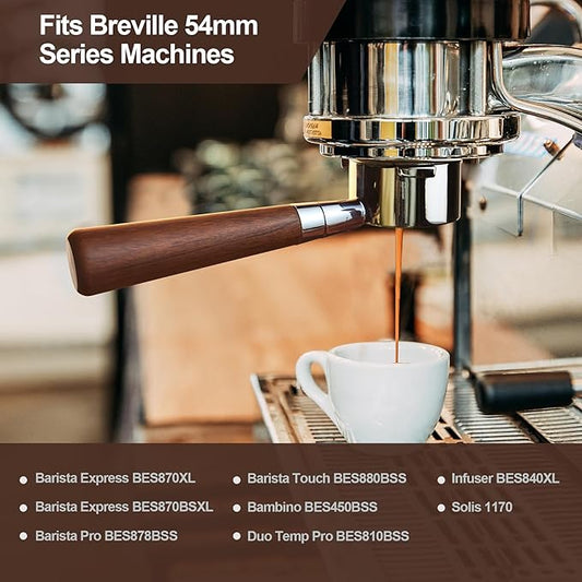 stochastic box 54 mm Bottomless Portafilter with Puck Screen, 3 Ears Espresso Portafilter Compatible with Breville Barista BES870XL Express Machines,Stainless Steel Porta filter and Rosewood Handle