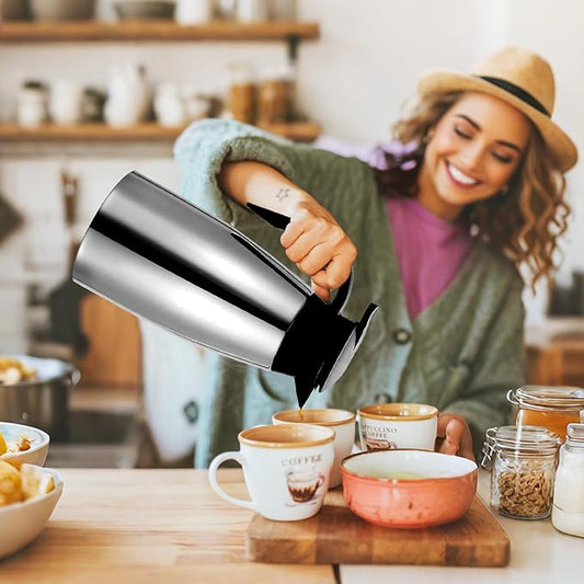 2 PCS 68 OZ Thermal Coffee Carafe Stainless Steel Creamer Pitcher Double Walled Vacuum Insulated Pitcher Thermal Hot Pot Flask with Brushes for Keeping Hot Coffee Tea