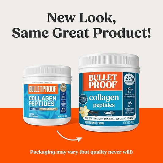 Bulletproof Vanilla Collagen Peptides Powder with MCT Oil, 17.6 Ounces, Grass-Fed Collagen Protein for Skin, Bones and Joints
