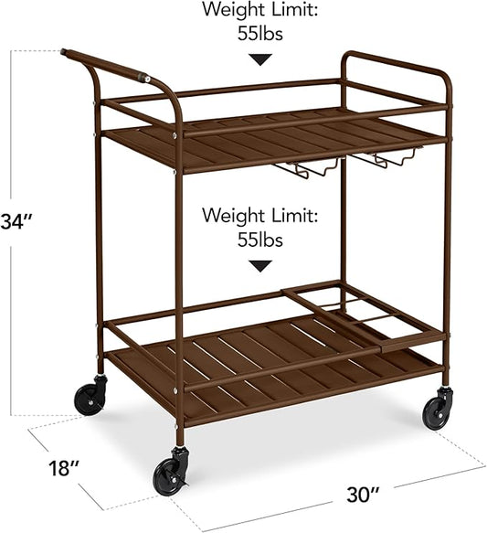 Best Choice Products Rolling Bar Cart, Mobile Home Bar Serving Cart, Serving Station w/ 2 Tier Shelves, Wine Rack, Lockable Wheels - Brown