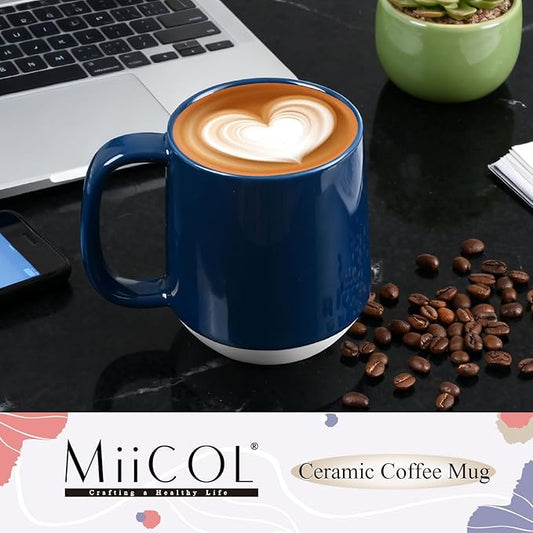 Miicol Ceramic Coffee Mug, 16 oz Large Coffee Cup, Tea Mug with Handle, Flat Bottom Mug for Men, Women, Office, Microwave and Dishwasher Safe, Multi-Color, Deep Ocean Blue