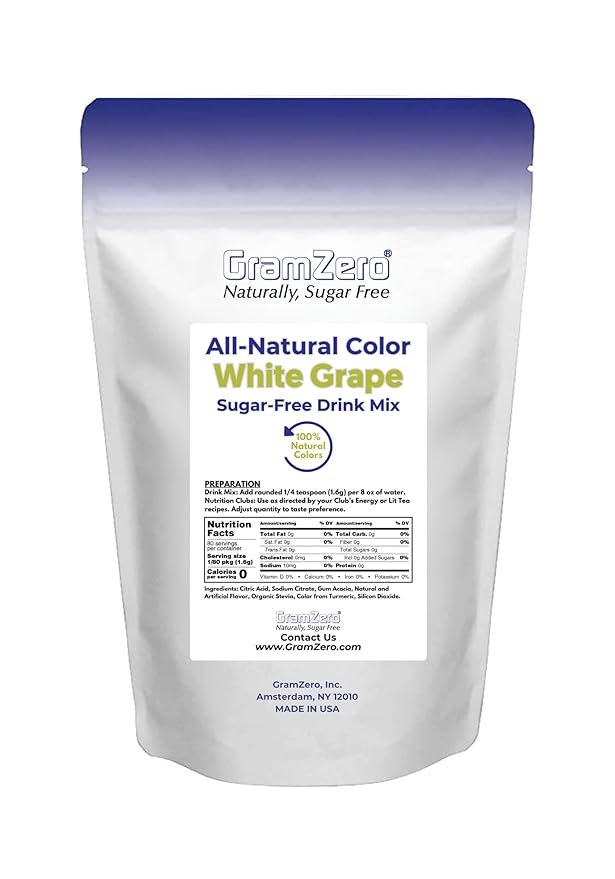 GramZero White Grape Zero Calorie Sugar Free Drink Mix, Great For Nutrition Club Loaded Teas, Stevia Sweetened