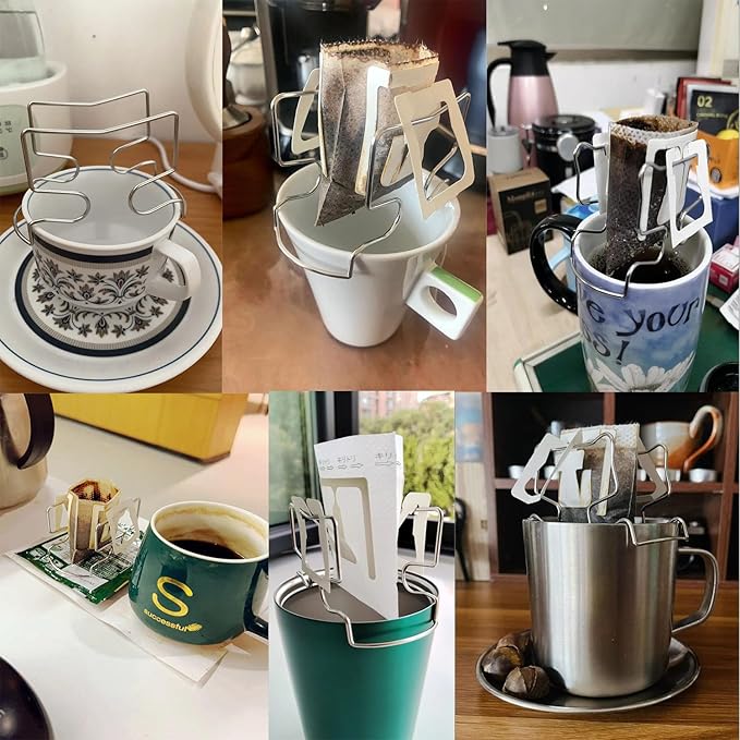 2 Pack Portable Coffee Filter Paper Bag Holder Stand Adapter Pour Over Coffee Dripper for Hanging Ear Drip Coffee Bag Single Serve Disposable Drip Coffee Filter Ceramic Large Coffee Mugs