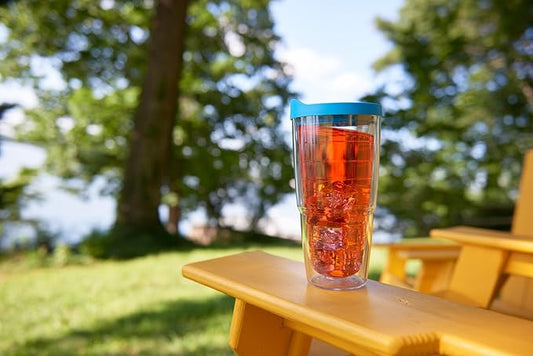 Tervis Clear & Colorful Lidded Made in USA Double Walled Insulated Tumbler Travel Cup Keeps Drinks Cold & Hot, 24oz, Fuchsia Lid