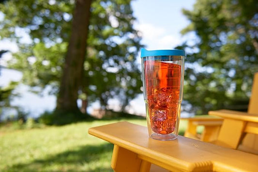 Tervis Clear & Colorful Lidded Made in USA Double Walled Insulated Tumbler Travel Cup Keeps Drinks Cold & Hot, 24oz, Lime Green Lid