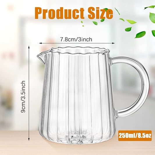 Leinuosen 2 Pcs Small Glass Creamer Pitcher with Spout Milk Frothing Pitcher Elegant Shaped Glass Coffee Tea Milk Creamer Jug Creative Frother Cup (wave Style, 250 Ml)