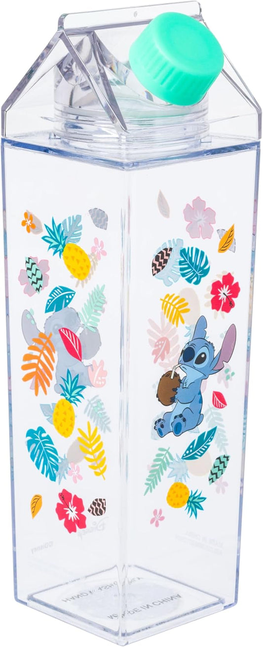 Silver Buffalo Disney Lilo & Stitch Tropical Plastic Milk Carton Bottle, 16.2 Ounces
