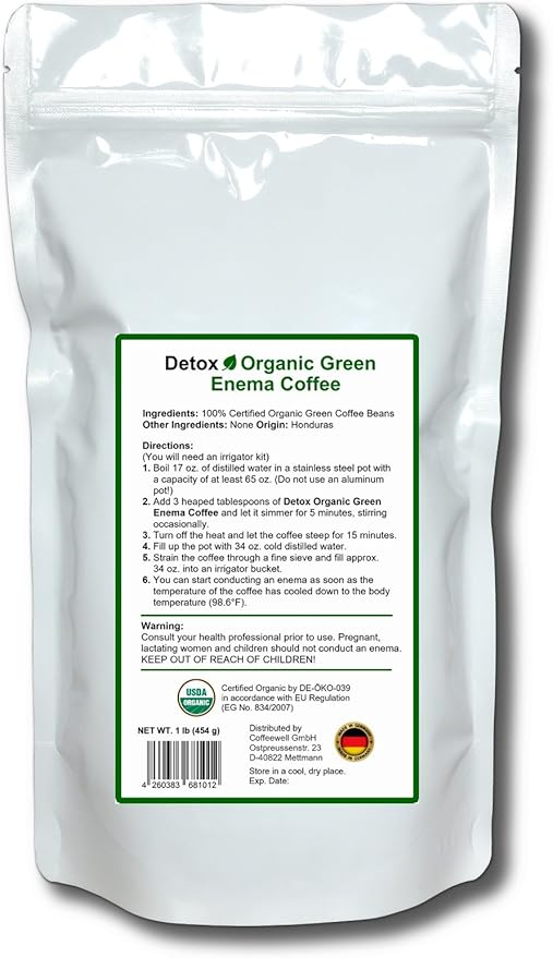 Detox Organic Green Enema Coffee – Original Formula, GMP Certified, Lab Tested, 1 Pound