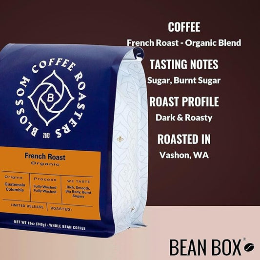 French Roast - Organic Blend - Roasted by Blossom Coffee Roasters - Freshly Ground Coffee - 12 Ounce Bag