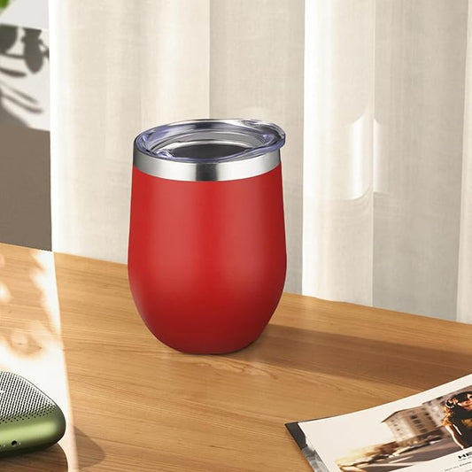 12oz Stemless Wine Tumbler with Lid Double Wall Insulated Wine Cup Stainless Steel Glasses Tumbler with Straw Insulated cocktail Tumbler Coffee Mug for Hot and Cold Beverages (Multicolor-2,4Pack)
