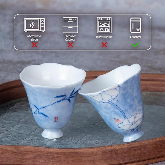 KAMMAK Ceramic Tea Cups Small, Cute Vintage Coffee Cup Set of 2, Porcelain Teacups Espresso Mug, 2.4oz Hand Painted Chinese Afternoon Tea Party Mugs, Birthday Gift for Women Men, Spring Beauty