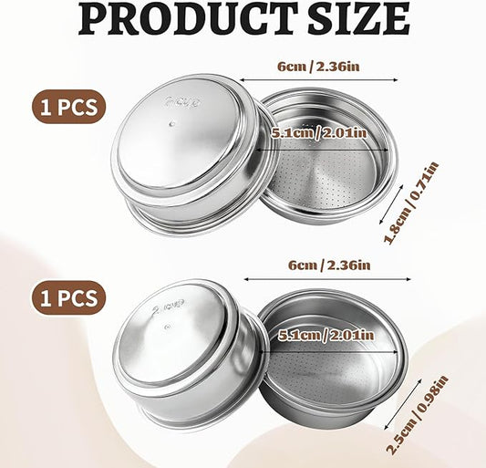 2 PCS 51mm Portafilter Basket, Portafilter 51mm, A Reliable Choice for Family Baristas, Portafilter Basket for Portafilter Coffee Machine (One Cup/Double Cup)
