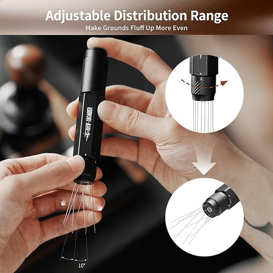 MHW-3BOMBER Retractable WDT Tool Espresso Distribution Tool with Magnetic Store, Adjustable Range Coffee Stirrer for Barista, 0.4mm 8 Stainless Steel Needles with 8 Extra, Silver, T6189S-OS