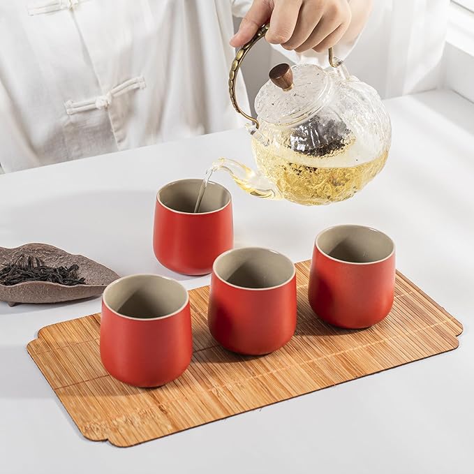 TEANAGOO Japanese Tea Cup, 7.2Oz / 205 ml,Red, H19, 4 Pcs/box, Japansese Cups,Chinese Tea Cups, Occupied Japan Tea Cups