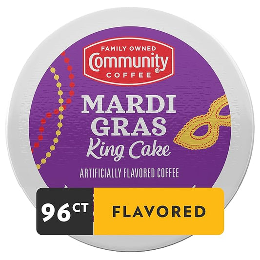 Community Coffee Mardi Gras King Cake Flavored 96 Count Coffee Pods, Medium Roast, Compatible with Keurig 2.0 K-Cup Brewers, 24 Count (Pack of 4)