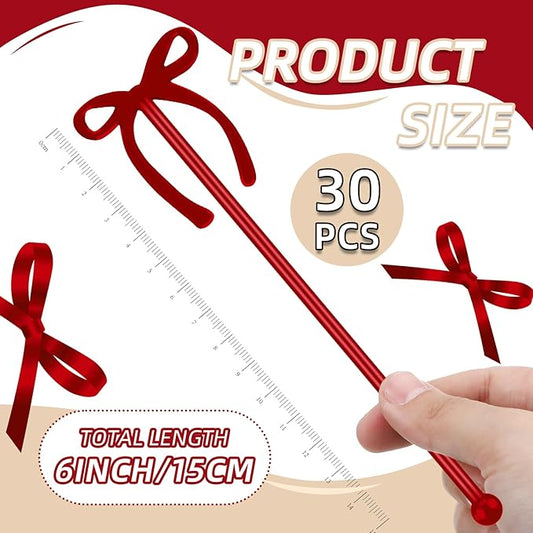 30 Pcs 6 Inch Valentine Party Stirrers, Bow Stir Sticks Coffee Stirrers Reusable Plastic Swizzle Sticks for Wedding Birthday Bridal Cocktail Decorations Galentines Supplies(Burgundy)