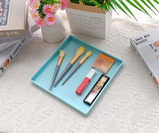 Small Square Tray (9 inch) 3 Pack, Durable Blue Tray for Desserts & Organization, Lightweight for Coffee, Drinks, Party, Seasoning, Perfume and Display.