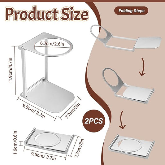 Diakey Portable Coffee Maker Stand, Foldable Aluminum Pour Over Coffee Dripper Holder for Espresso Machines, Compact for Camping & Home Use (2 Pack Silver)