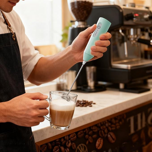 Puraville Rechargeable Milk Frother Handheld, 3 Speeds Electric Whisk Drink Mixer, Type-C Charging BPA Free for Coffee, Latte, Cappuccino, Egg,Cream, Light Green