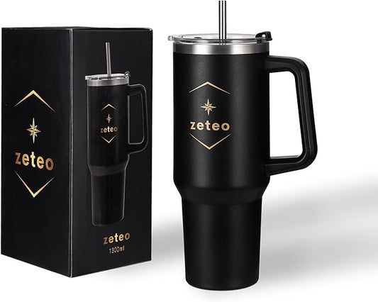 ZETEO 40 oz Tumbler with Handle and Straw – Stainless Steel Vacuum Insulated Travel Mug with Lid – BPA-Free, Reusable, Fits in Cup Holder