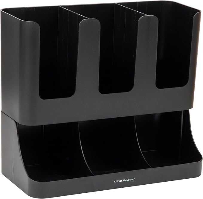 Mind Reader 6 Compartment Upright Breakroom Coffee Condiment and Cup Storage Organizer, Black