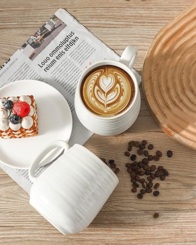 Hasense Coffee Mugs Set, 20 oz Large Coffee Cups with Handles, Ceramic Latte Cup for Tea, Cocoa, Oat Milk, Classic Soup Mug for Women and Men Gift, 2 Pcs, Clay-Infused White