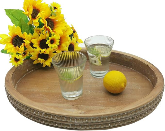 Carah & Cossh Oval Wooden Tray, Modern Decorative Tray 16''x12'', Oval Farmhouse Rustic Serving Tray, Table Centre Tray, Perfect for Storage and Display (Brown)