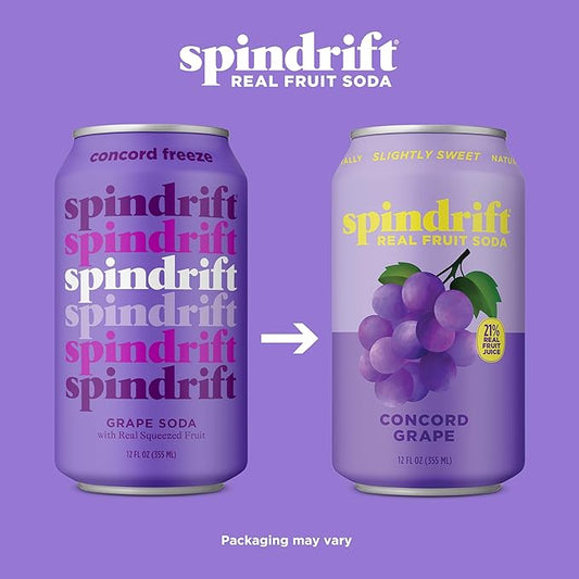 Spindrift "Concord Freeze" Grape Soda Made With Real Squeezed Fruit 12 Pack Case