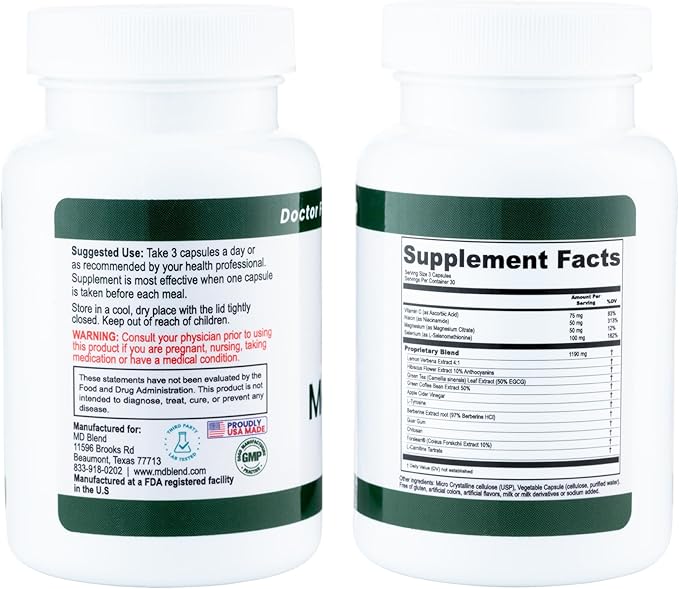 M.D. Blend M.D. MediTrim - Expert Formulated Supplement Energy, Satiety, & Physique Goals - Smooth System Balance - Green Coffee Bean, Green Tea, Apple Cider Vinegar, Hibiscus - 90 Capsules