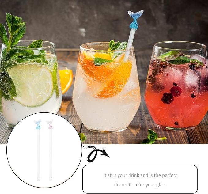 Glass Coffee Stir Stirrers Long Handle Mermaid Design Glass Mixing Rods for Home Bar Cocktail Drinks Coffee Tea Juices 2pcs Set