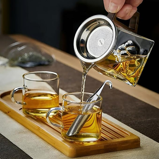 2 Pcs Tea Infuser with Hook Handle, Tea Diffusers for Loose Tea, Tea Steeper Stainless Steel Tea Strainers & Filters with Teaspoon Tea-tweezers Steel Wire Cloth