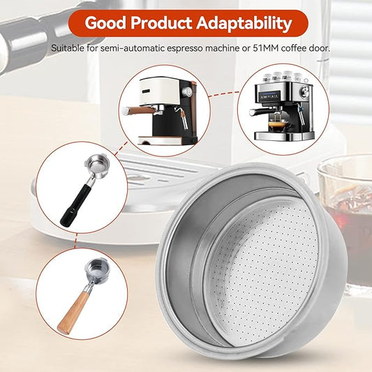 Stainless Steel Coffee Filter, 51mm Double Layer Pressurized Filter Basket Espresso Filter Basket Espresso Machine Parts for Portafilter Coffee Machine(Double Cup)