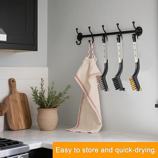 Wire Brush Set 6Pcs, Wire Brushes with Brass/Stainless Steel/Nylon Bristles - Deep Cleaning for Paint Scrubbing, Rust & Dirt Removal and Kitchen Cleaner