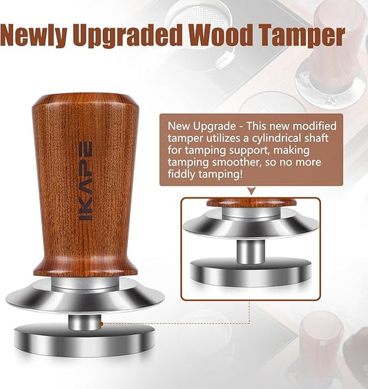 IKAPE 51mm Espresso Coffee Tamper, Spring-loaded Calibrated Tamper with Premium Stainless Steel, Newly Upgraded Walnut Tamper Compatible with All 51mm Espresso Machine Bottomless Portafilter