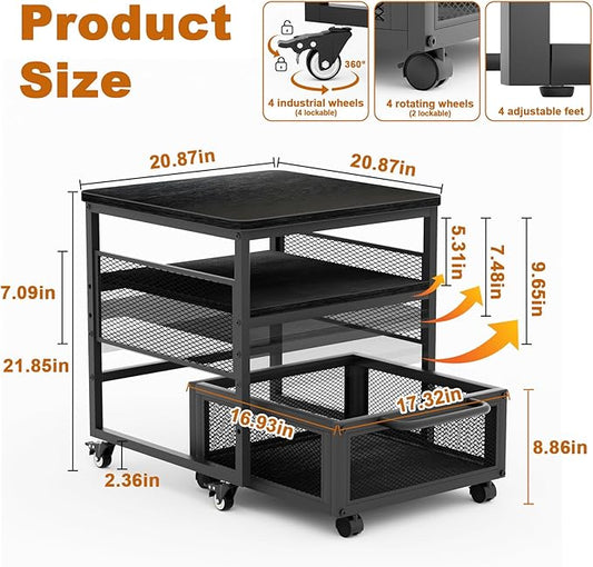 21x21in Mini Fridge Stand with Storage, Heavy Duty Mini Fridge Table with 4 Lockable Wheels for Coffee Bar 220LBS Compact Beverage Refrigerator Stand Cabinet Dorm Fridge Cart for Office Home (Black)